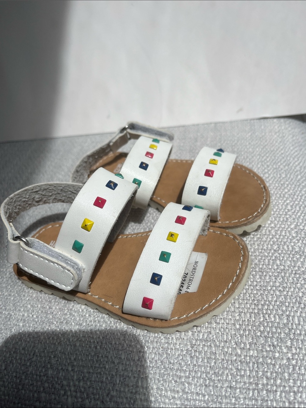 White Toddler Sandals with Colorful Stud Accents